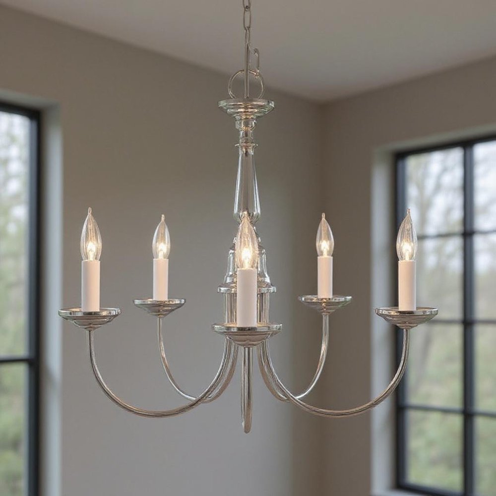 Nickel Five Light Metal Dimmable Chandelier With Shades HomeRoots
