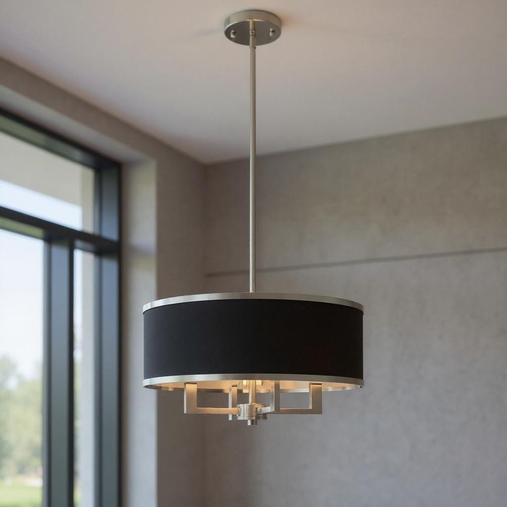 Nickel Four Light Metal Dimmable Chandelier With Shades HomeRoots