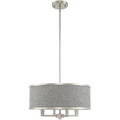 Nickel Four Light Metal Dimmable Chandelier With Shades HomeRoots