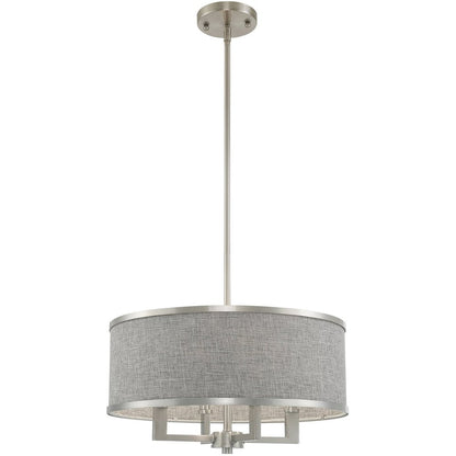 Nickel Four Light Metal Dimmable Chandelier With Shades HomeRoots
