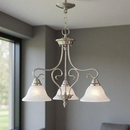 Nickel Three Light Metal Dimmable Chandelier With Shades HomeRoots