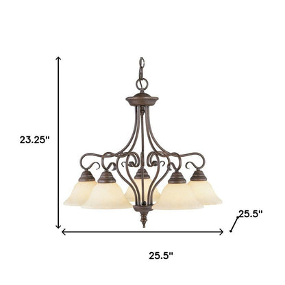 Bronze Five Light Metal Dimmable Chandelier With Shades HomeRoots