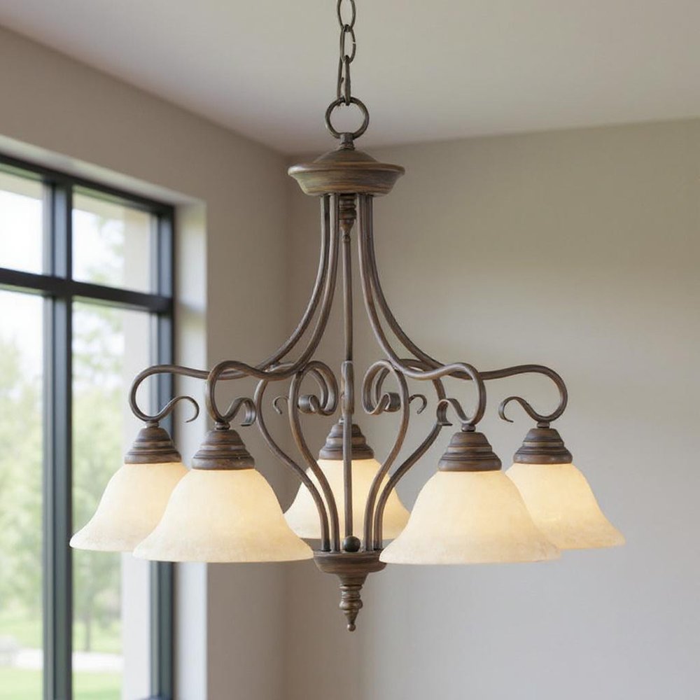 Bronze Five Light Metal Dimmable Chandelier With Shades HomeRoots
