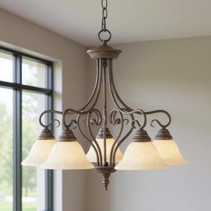 Bronze Five Light Metal Dimmable Chandelier With Shades HomeRoots