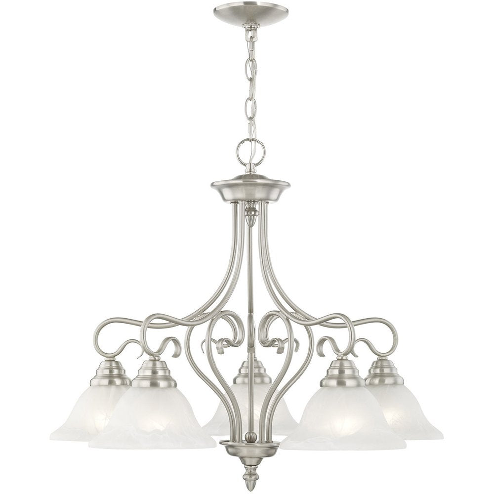 Nickel Five Light Metal Dimmable Chandelier With Shades HomeRoots
