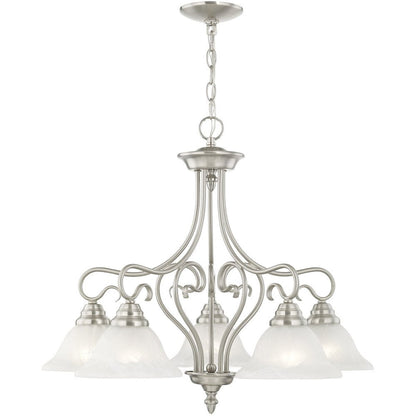 Nickel Five Light Metal Dimmable Chandelier With Shades HomeRoots