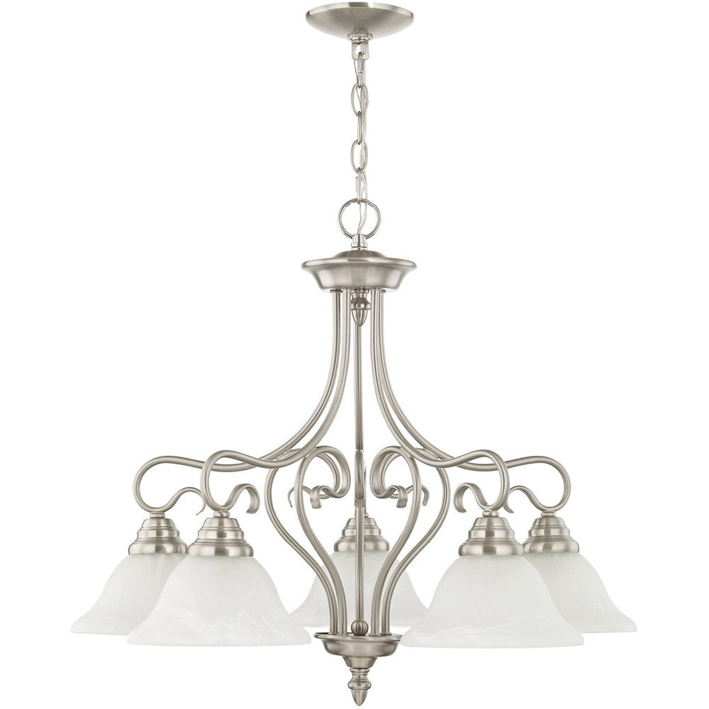 Nickel Five Light Metal Dimmable Chandelier With Shades HomeRoots