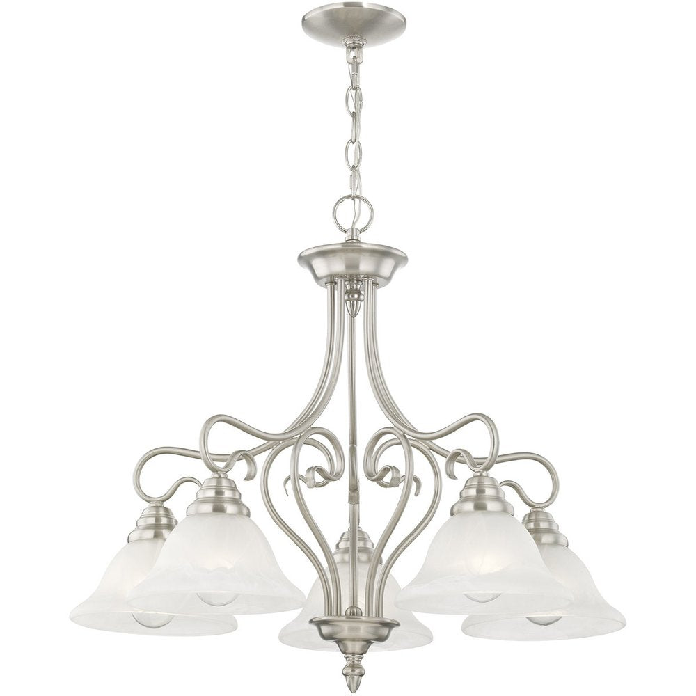 Nickel Five Light Metal Dimmable Chandelier With Shades HomeRoots