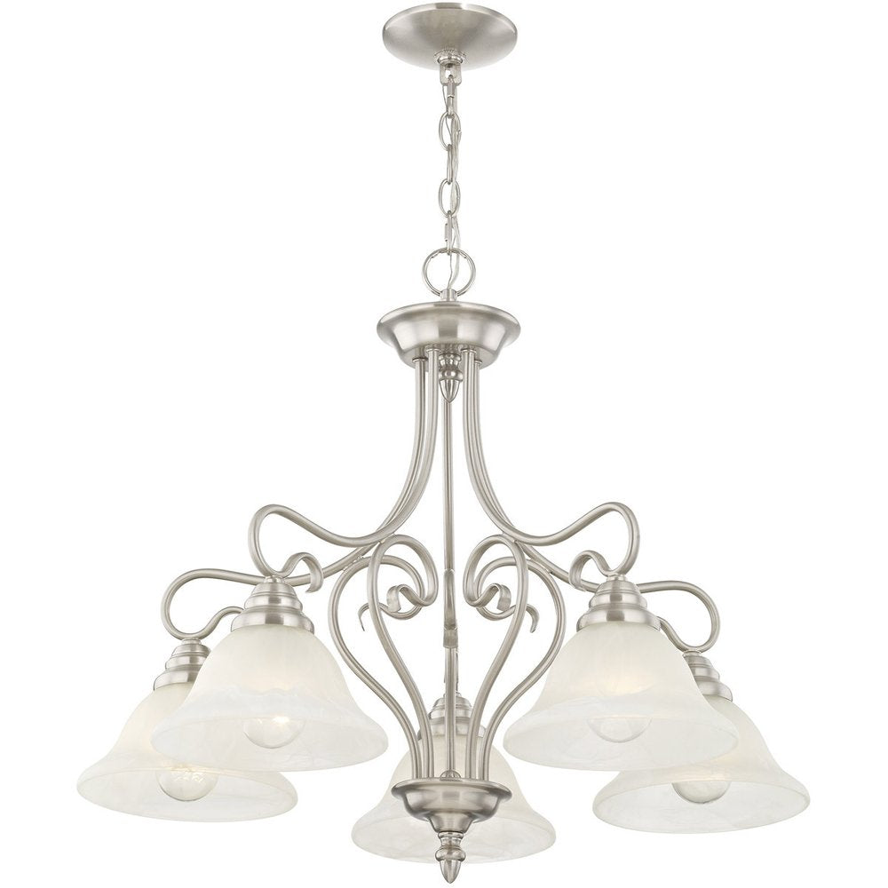 Nickel Five Light Metal Dimmable Chandelier With Shades HomeRoots