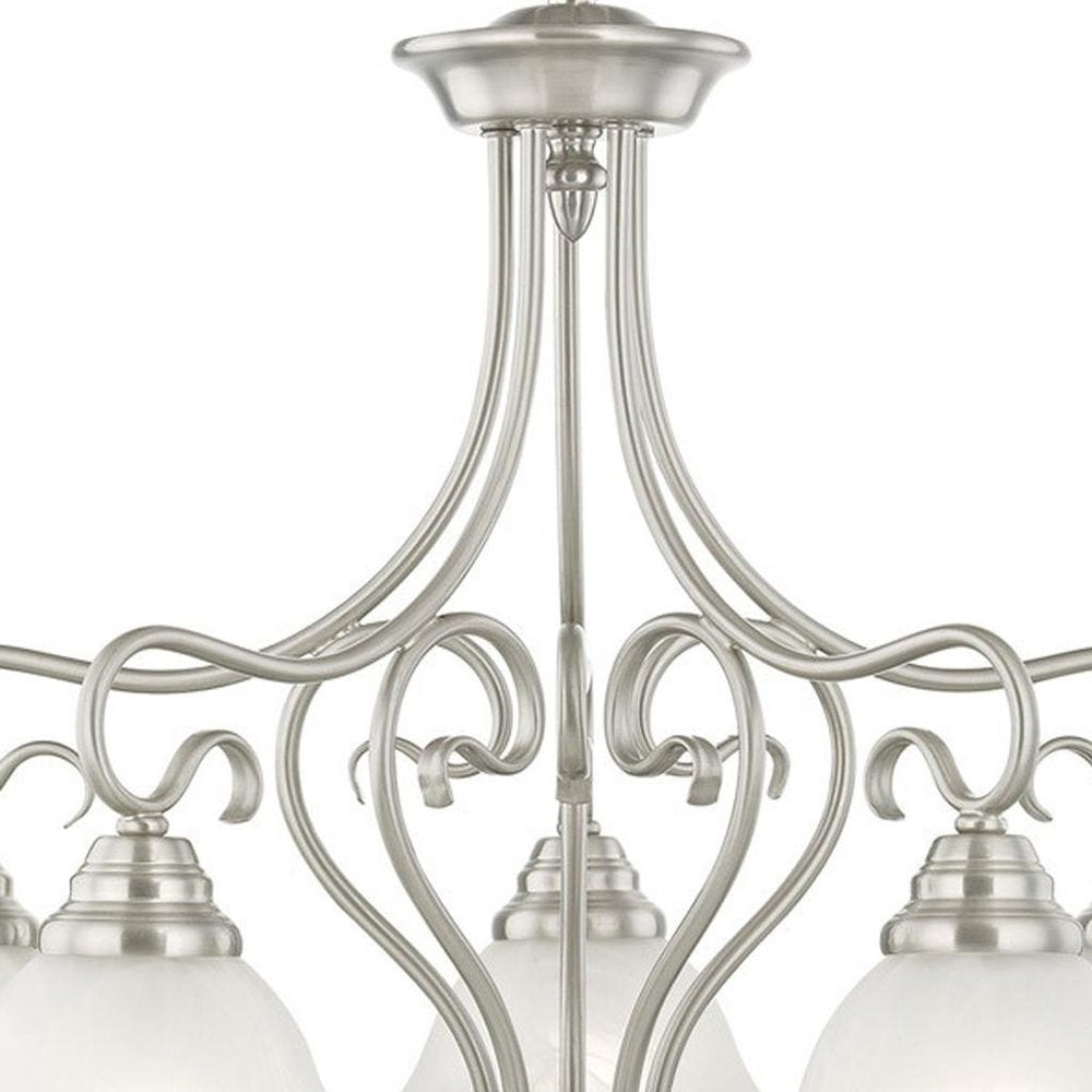 Nickel Five Light Metal Dimmable Chandelier With Shades HomeRoots