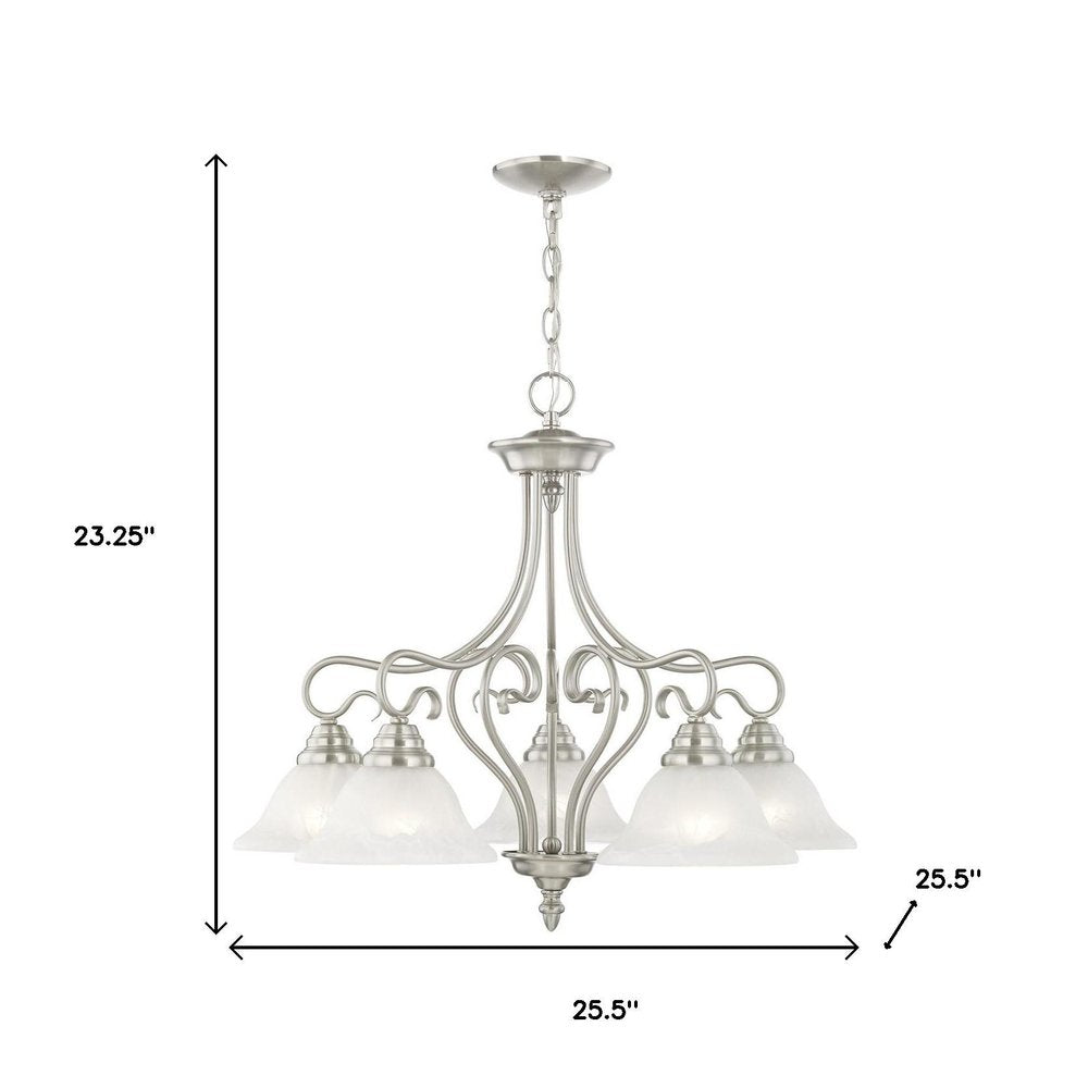Nickel Five Light Metal Dimmable Chandelier With Shades HomeRoots