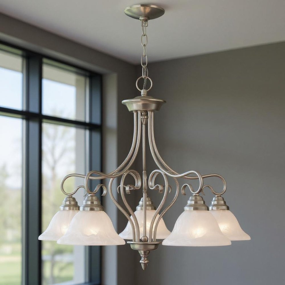 Nickel Five Light Metal Dimmable Chandelier With Shades HomeRoots