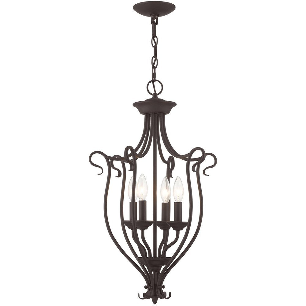 Bronze Four Light Metal Dimmable Chandelier With Shades HomeRoots