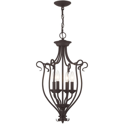 Bronze Four Light Metal Dimmable Chandelier With Shades HomeRoots