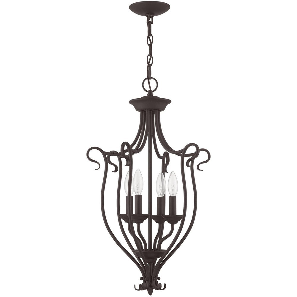 Bronze Four Light Metal Dimmable Chandelier With Shades HomeRoots