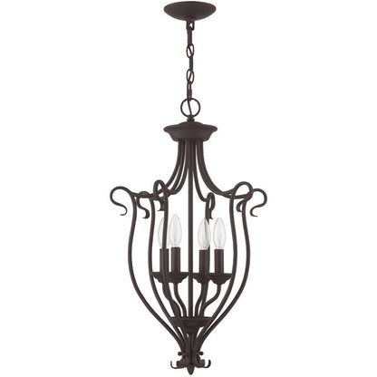 Bronze Four Light Metal Dimmable Chandelier With Shades HomeRoots