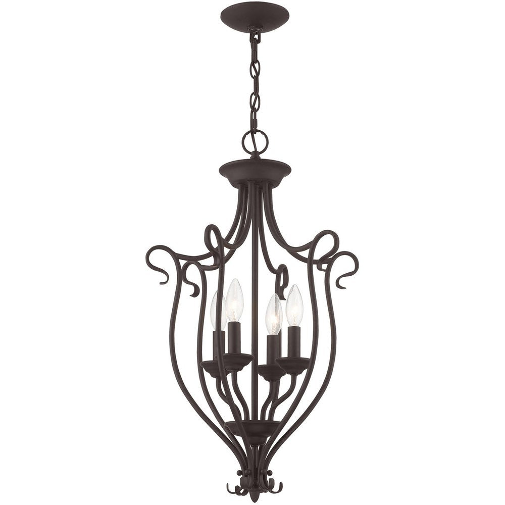 Bronze Four Light Metal Dimmable Chandelier With Shades HomeRoots
