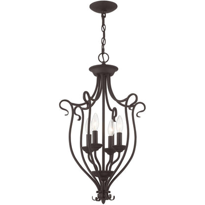 Bronze Four Light Metal Dimmable Chandelier With Shades HomeRoots