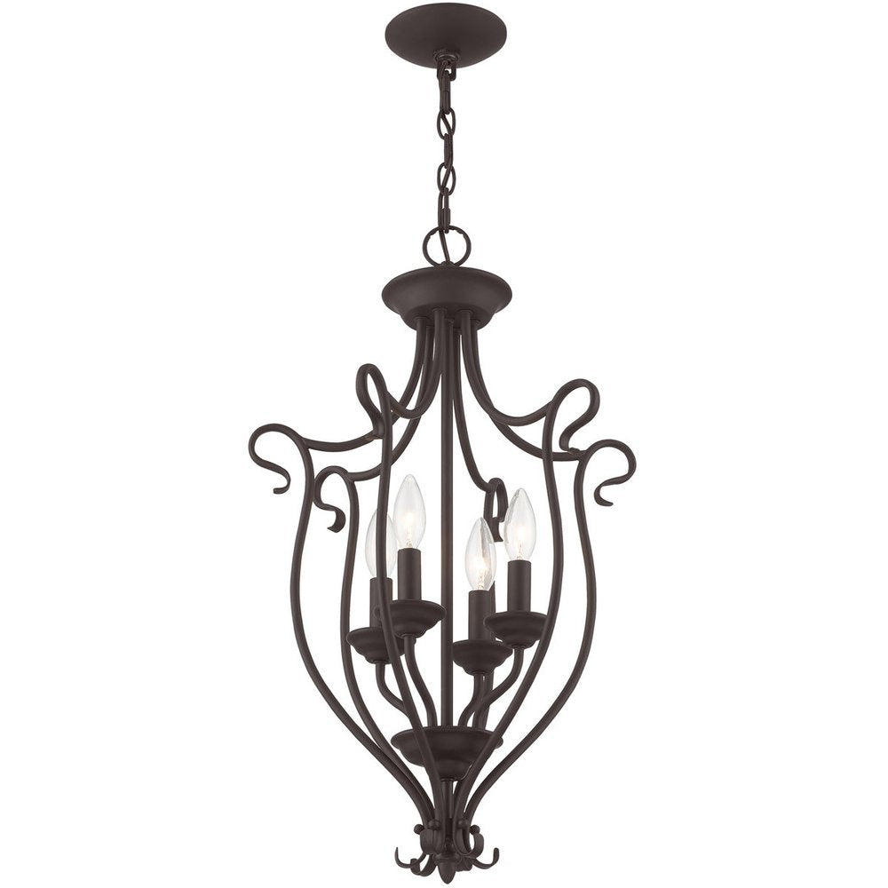 Bronze Four Light Metal Dimmable Chandelier With Shades HomeRoots