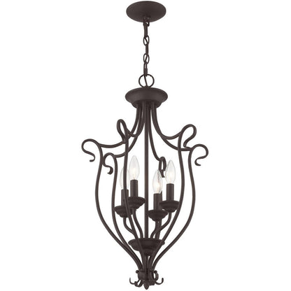 Bronze Four Light Metal Dimmable Chandelier With Shades HomeRoots
