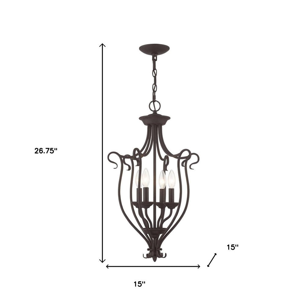 Bronze Four Light Metal Dimmable Chandelier With Shades HomeRoots