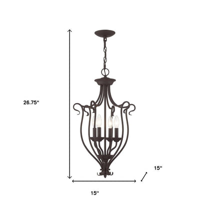 Bronze Four Light Metal Dimmable Chandelier With Shades HomeRoots