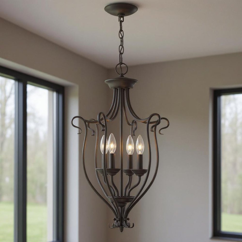 Bronze Four Light Metal Dimmable Chandelier With Shades HomeRoots