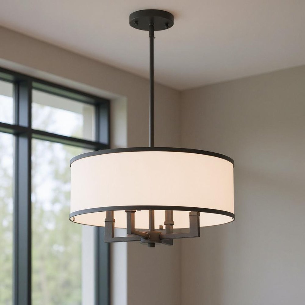 Bronze Four Light Metal Dimmable Chandelier With Shades HomeRoots