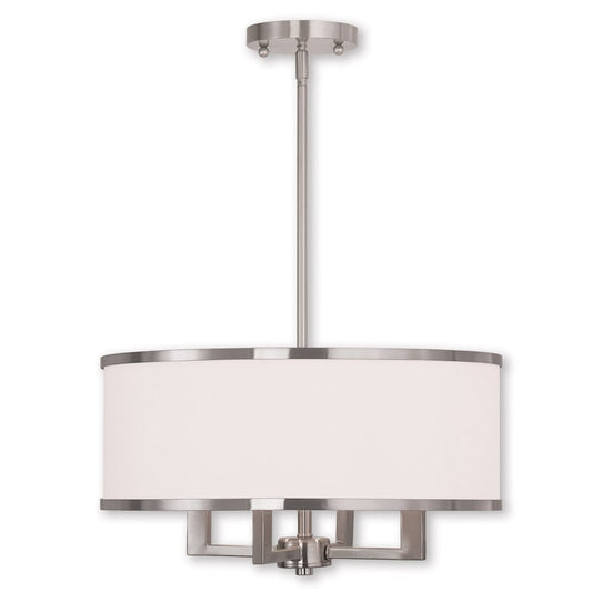 Nickel Four Light Metal Dimmable Chandelier With Shades HomeRoots