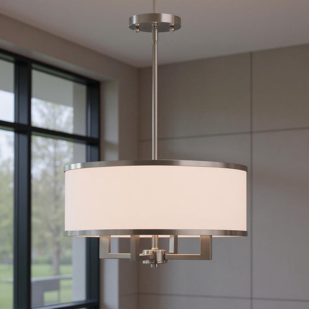 Nickel Four Light Metal Dimmable Chandelier With Shades HomeRoots