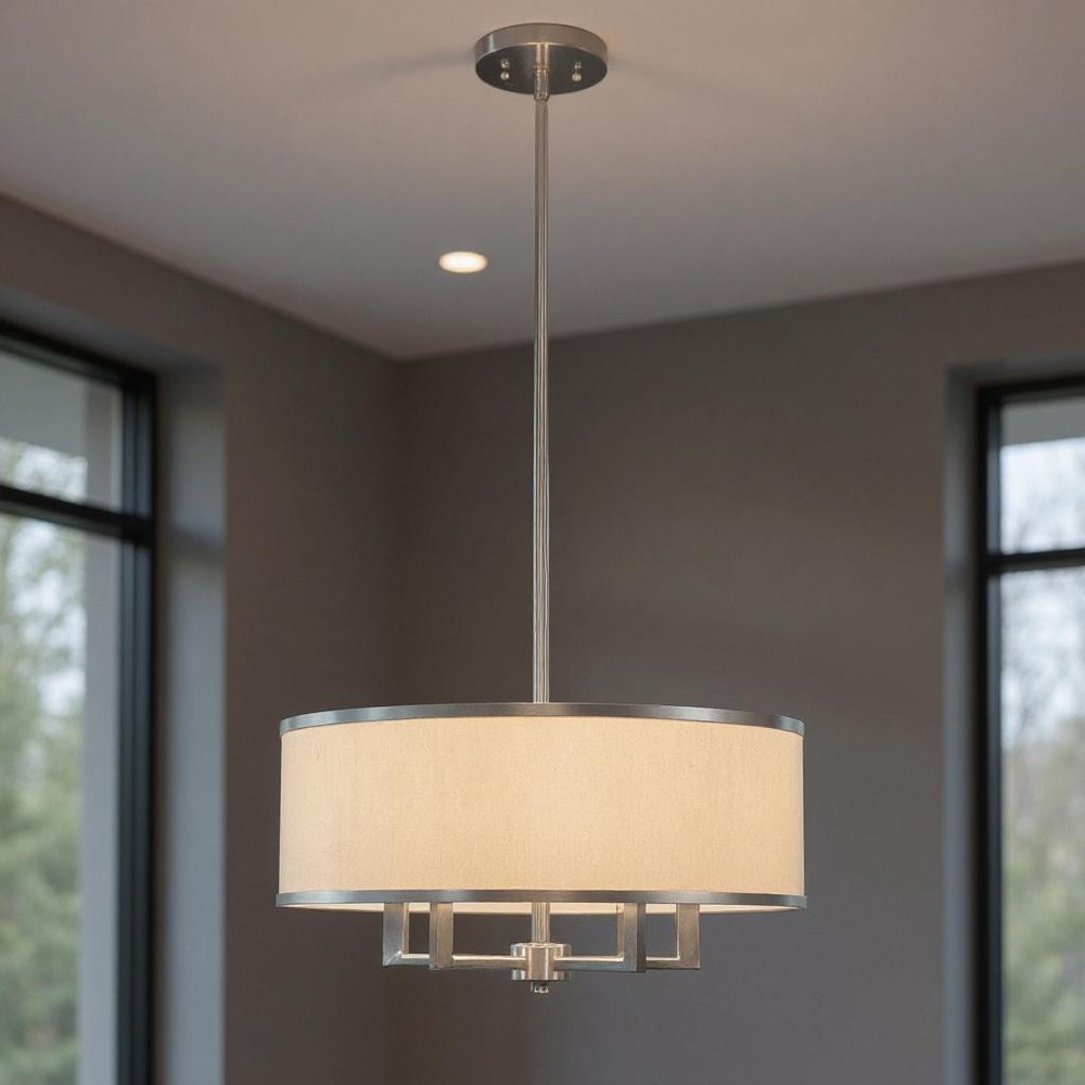 Nickel Four Light Metal Dimmable Chandelier With Shades HomeRoots