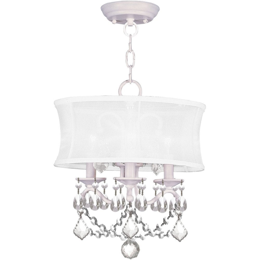 White Three Light Metal Dimmable Chandelier With Shades HomeRoots