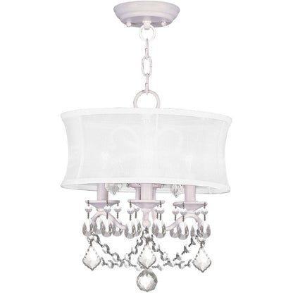White Three Light Metal Dimmable Chandelier With Shades HomeRoots