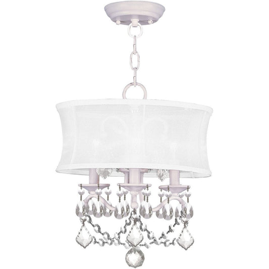White Three Light Metal Dimmable Chandelier With Shades HomeRoots