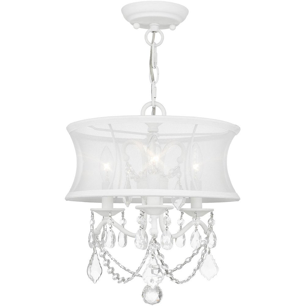 White Three Light Metal Dimmable Chandelier With Shades HomeRoots