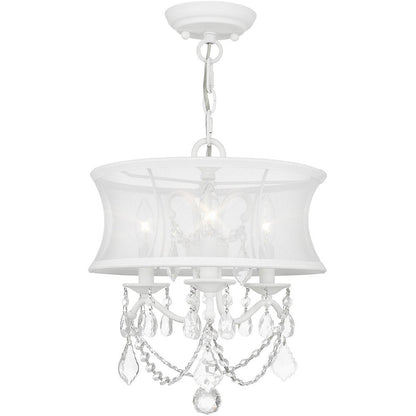 White Three Light Metal Dimmable Chandelier With Shades HomeRoots