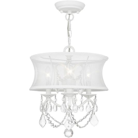 White Three Light Metal Dimmable Chandelier With Shades HomeRoots