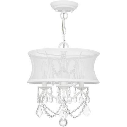 White Three Light Metal Dimmable Chandelier With Shades HomeRoots