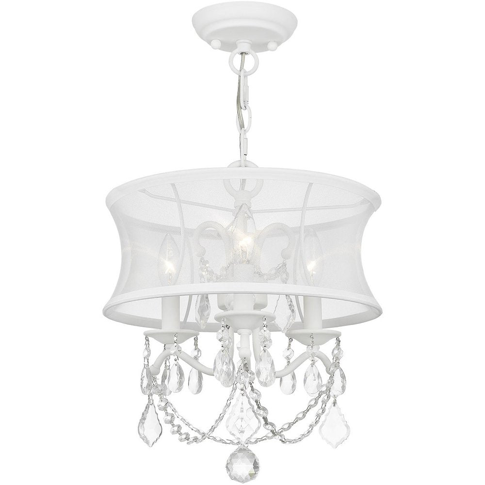 White Three Light Metal Dimmable Chandelier With Shades HomeRoots