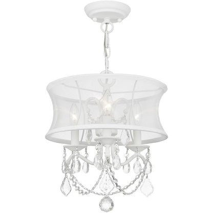 White Three Light Metal Dimmable Chandelier With Shades HomeRoots