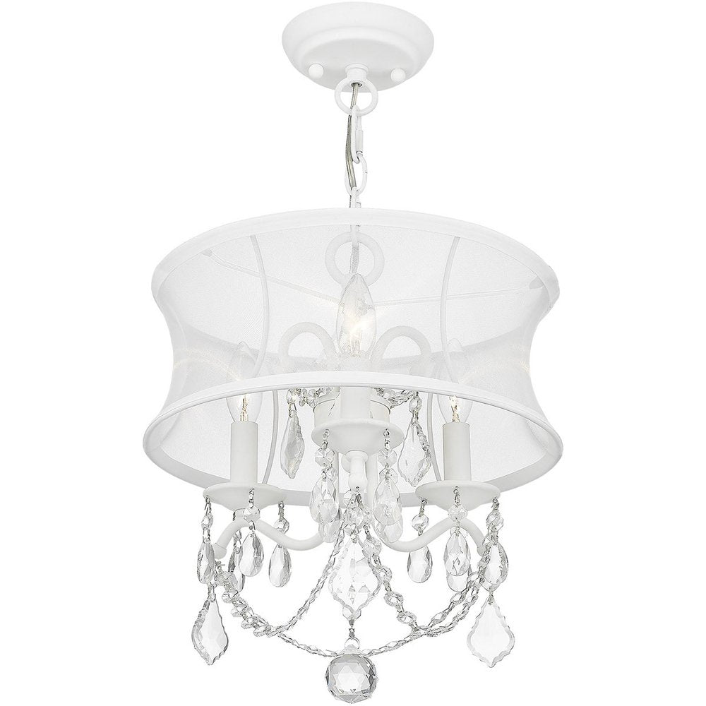 White Three Light Metal Dimmable Chandelier With Shades HomeRoots