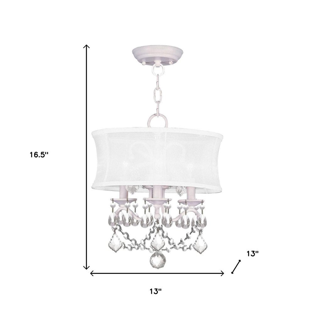 White Three Light Metal Dimmable Chandelier With Shades HomeRoots