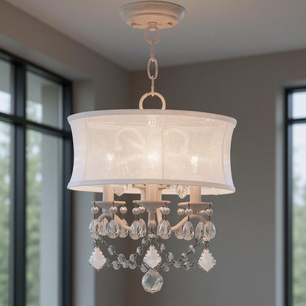 White Three Light Metal Dimmable Chandelier With Shades HomeRoots