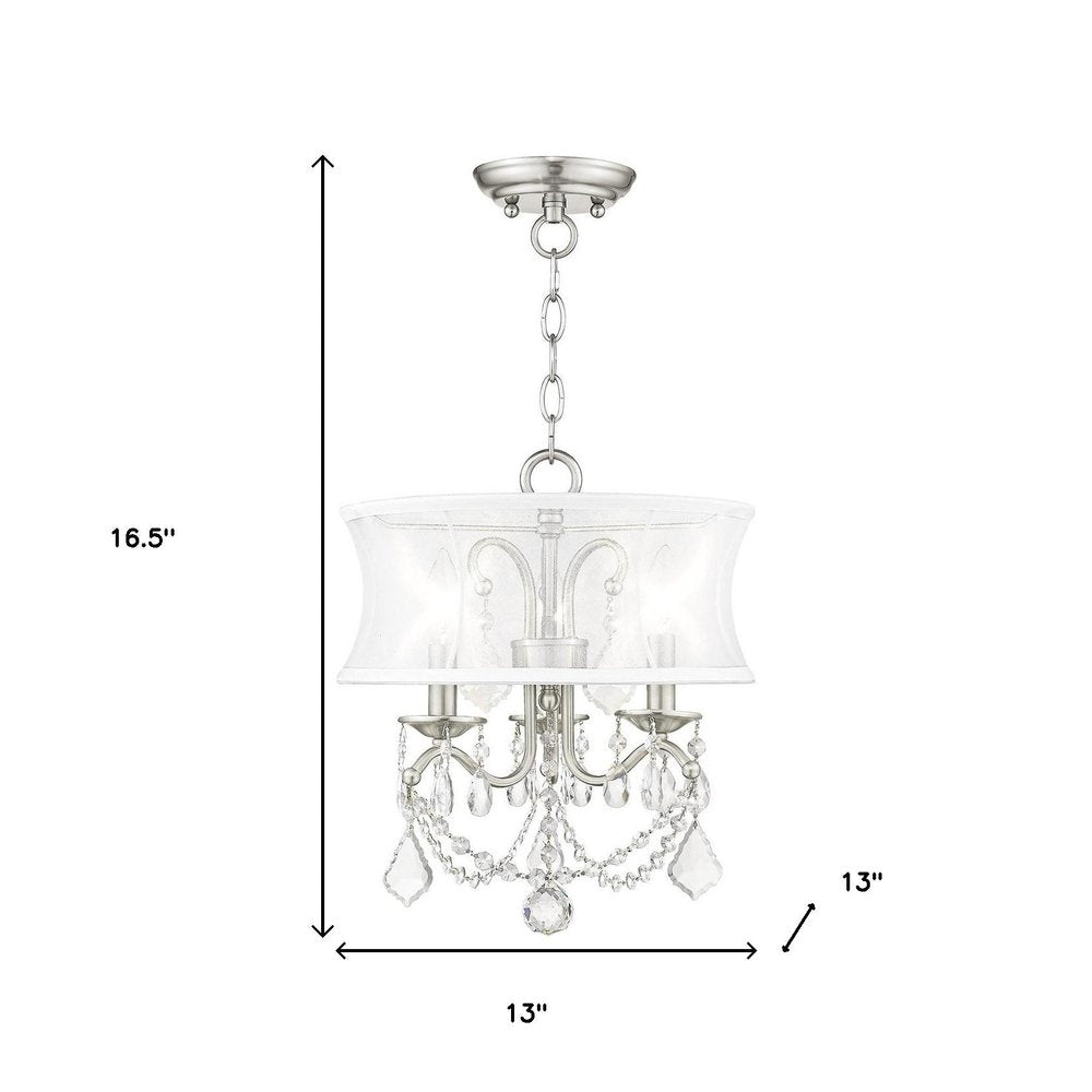 Nickel Three Light Metal Dimmable Chandelier With Shades HomeRoots