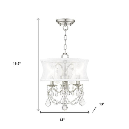 Nickel Three Light Metal Dimmable Chandelier With Shades HomeRoots