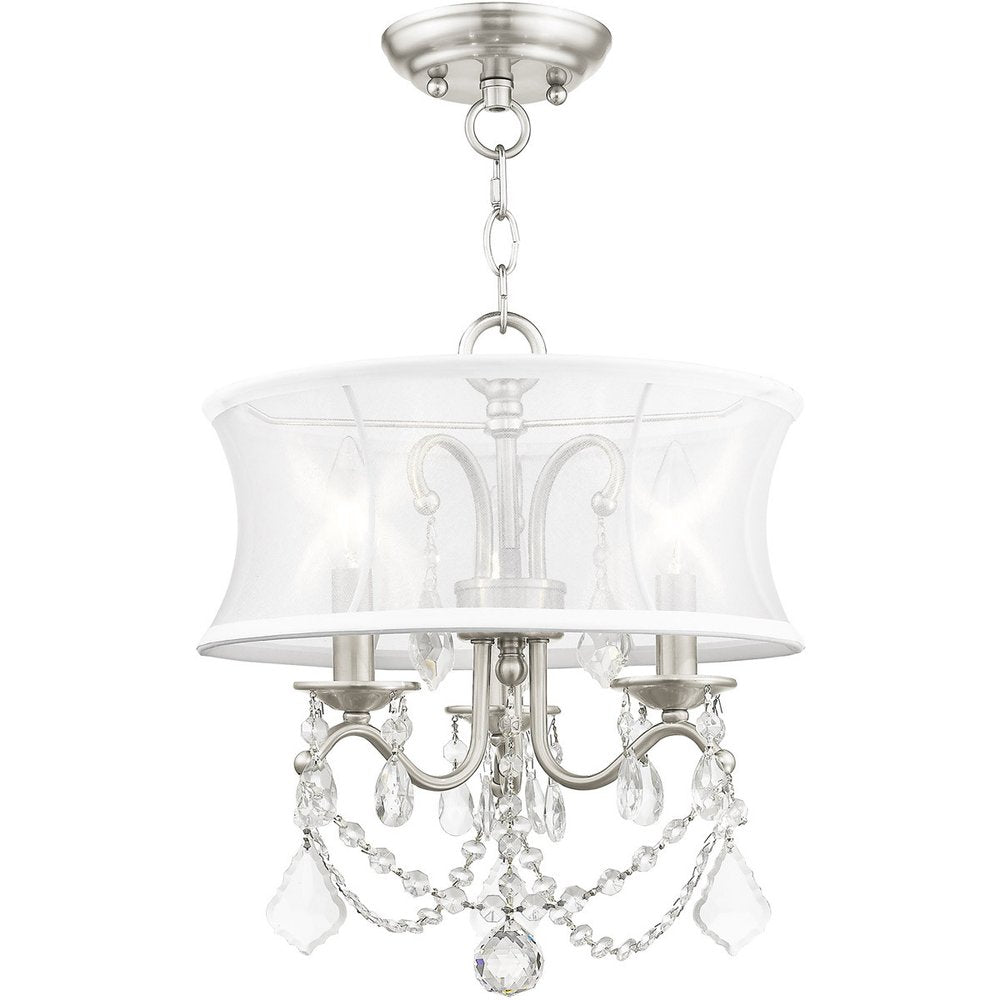 Nickel Three Light Metal Dimmable Chandelier With Shades HomeRoots