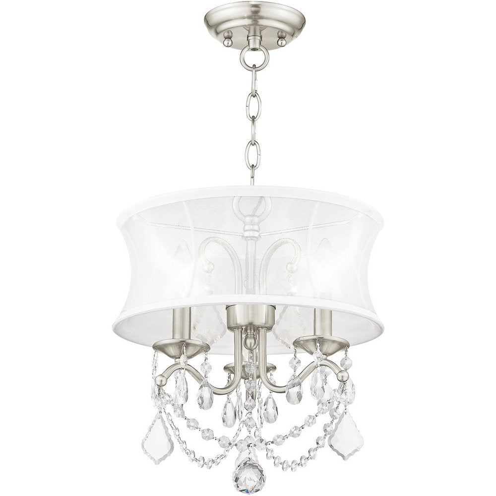 Nickel Three Light Metal Dimmable Chandelier With Shades HomeRoots