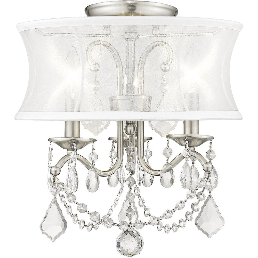 Nickel Three Light Metal Dimmable Chandelier With Shades HomeRoots