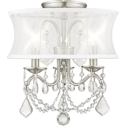 Nickel Three Light Metal Dimmable Chandelier With Shades HomeRoots