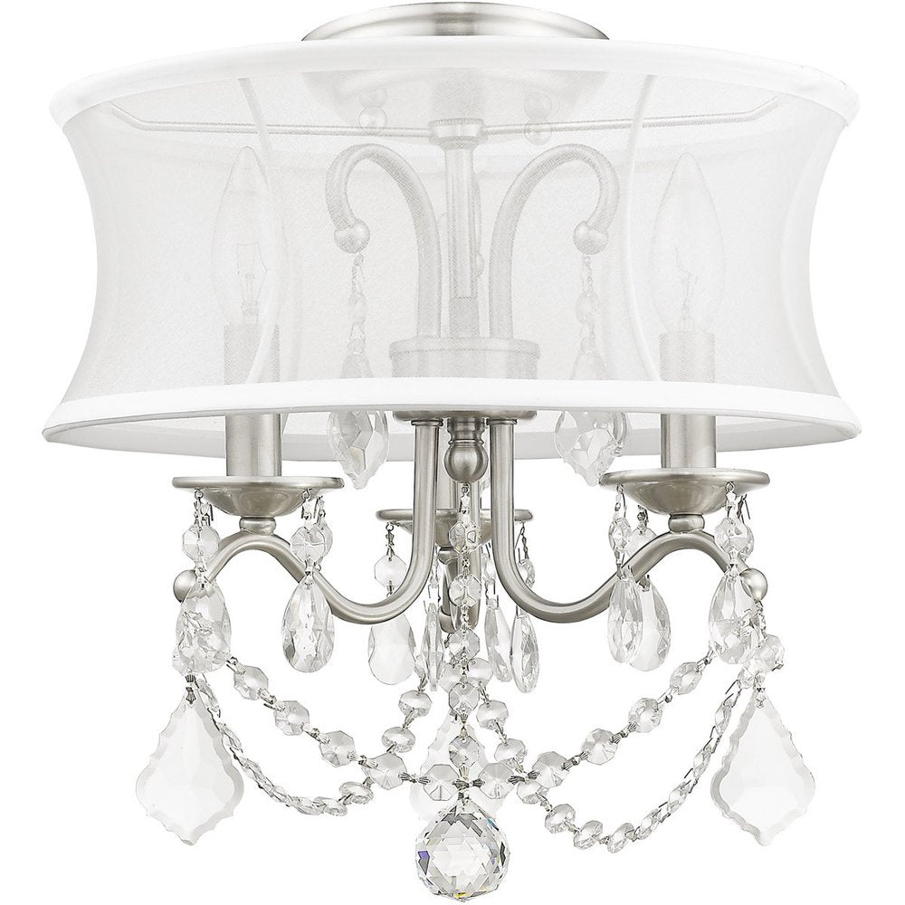Nickel Three Light Metal Dimmable Chandelier With Shades HomeRoots